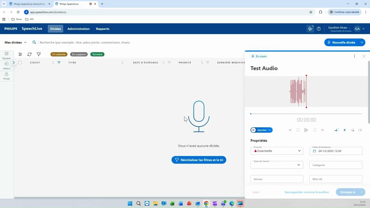 Tuto: SpeechLive Interface web, vue auteur