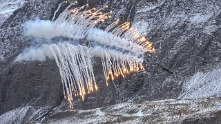 Decoy Flares | Spectacular Light Show at AXALP 2021 including F-18 Hornet, Super Puma and F-5E