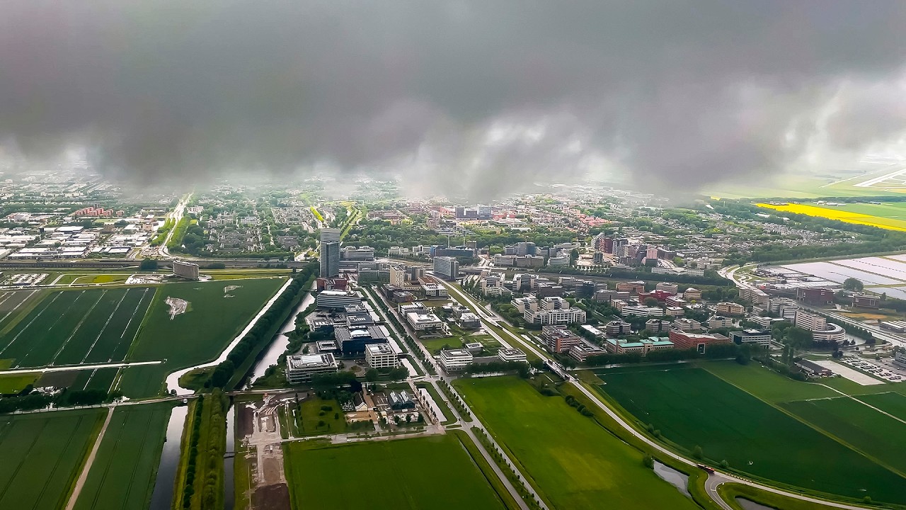 Taxi and takeoff from runway 24 at AMS in a KLM 787-10