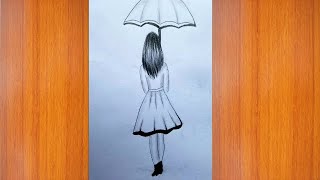 rainy umbrella pencil sketch