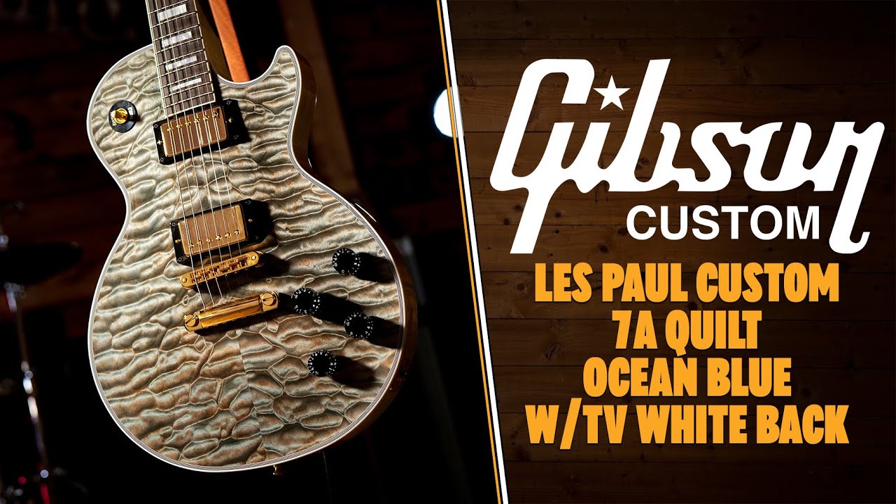 Gibson Custom Les Paul Custom 7A Quilt | Ocean Blue w/TV White