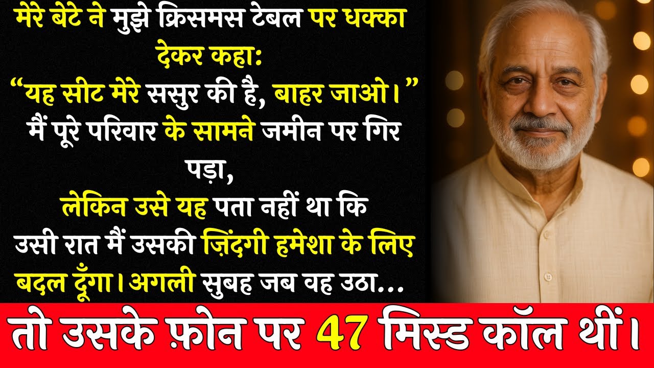 मेरे बेटे ने क्रिसमस डिनर पर मुझे धक्का देकर कहा: “ये सीट मेरे ससुर की है, उठो यहाँ से।” लेकिन फिर…