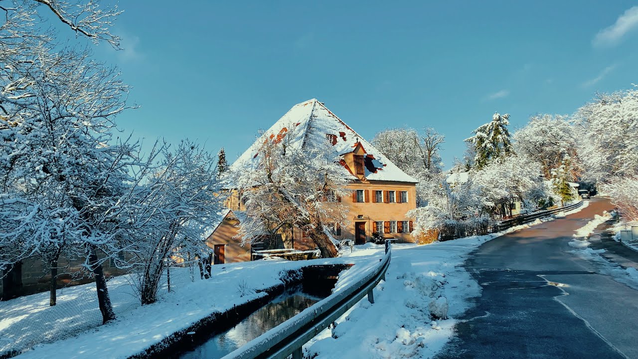 Германия: От старых мельниц до деревенских ферм в идеальный зимний день | Прогулка по городу 4K