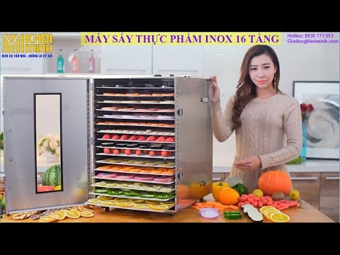 Máy sấy khô thực phẩm 16 khay bằng inox: Tiết kiệm điện năng, an toàn sử dụng