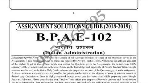 BPAE-102 solved assignment 2018-19 in Hindi / भारतीय प्रशासन / Indian Administration in Hindi