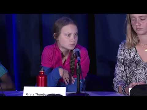 Greta Thunberg without a script is stumped when asked what her message is