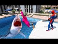 Scary Teacher 3d - Spiderman vs Miss&#39;T. Shark Pool Battle Episode - Game Animation
