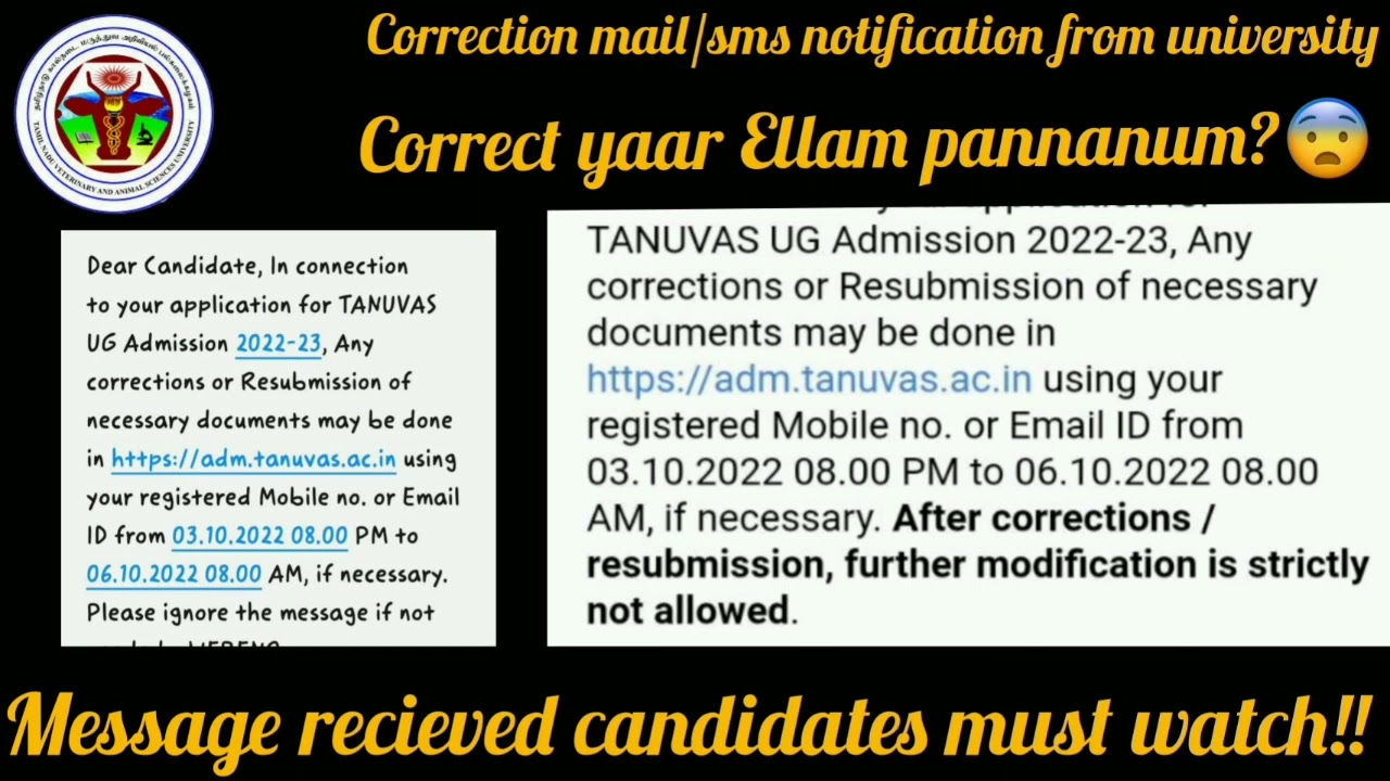 Tanuvas BVSc AH, Btech.., correction window update