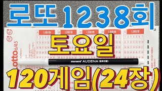 로또 1238회 자동 토요일 120게임(24장)