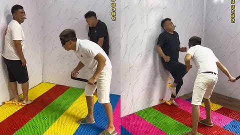 Screaming Chicken Blindfolded and Beating Man Challenge Shiatsu Board Here Comes Men