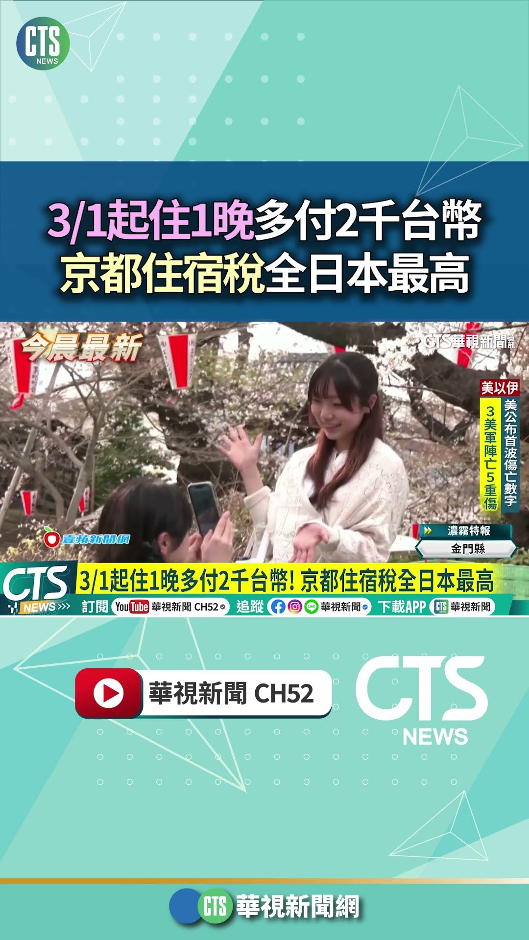 3/1起住1晚多付2千台幣！　京都住宿稅全日本最高｜華視新聞 20260302 #shorts @CtsTw