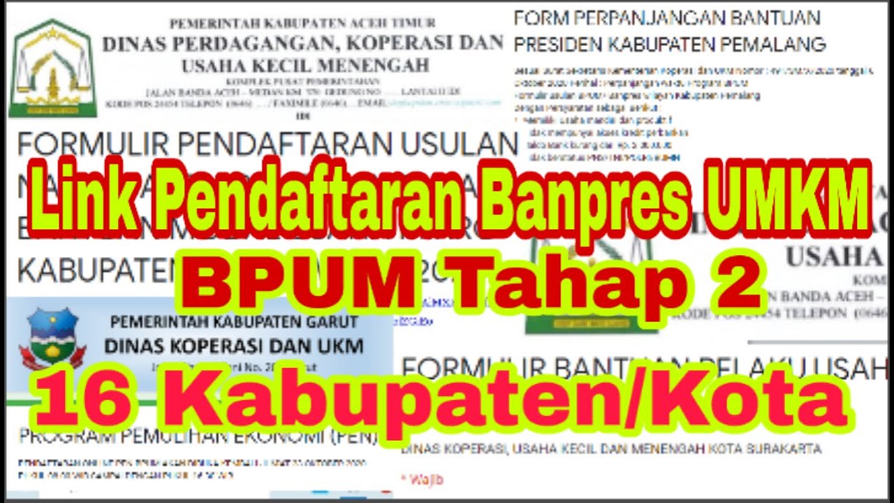 Link Pendaftaran Online Bpum 16 Kabupaten Kota Blt Banpres Umkm Tahap 2 Update 22 Oktober 2020 2 4jt Youtube