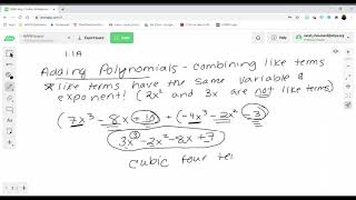 1.1A Classify, Add, and Subtract Polynomials (Part 2)
