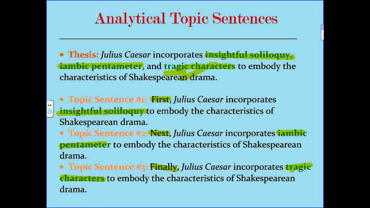 literary essay topic sentence