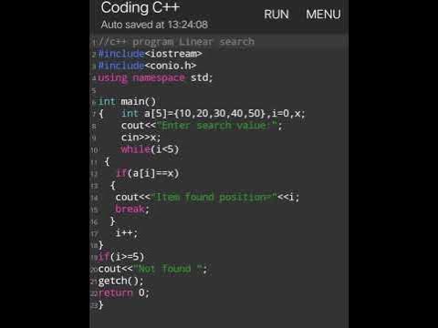 8 C++ Program for Linear Search #c++ #quick5842 - YouTube