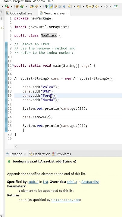 arraylist remove method in java #youtubeshorts #shorts #java #coding ...