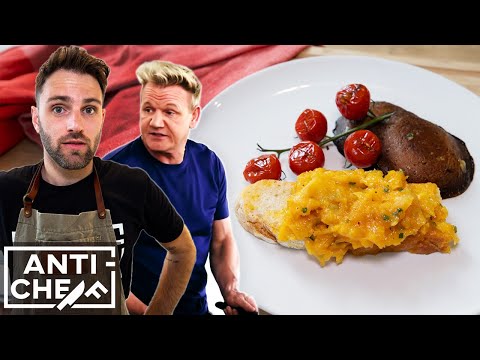 Gordon Ramsay-style scrambled eggs with mushrooms, vine tomatoes and sourdough toast, from the video