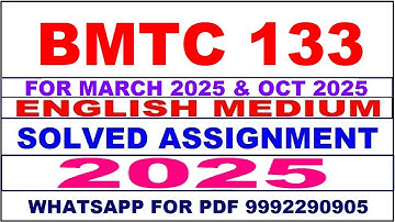 bmtc 133 solved assignment 2025 | bmtc 133 solved assignment in english 2024-25 | bmtc 133 2025