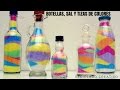 Manualidades con niños una botella de cristal con sal y tizas de colores