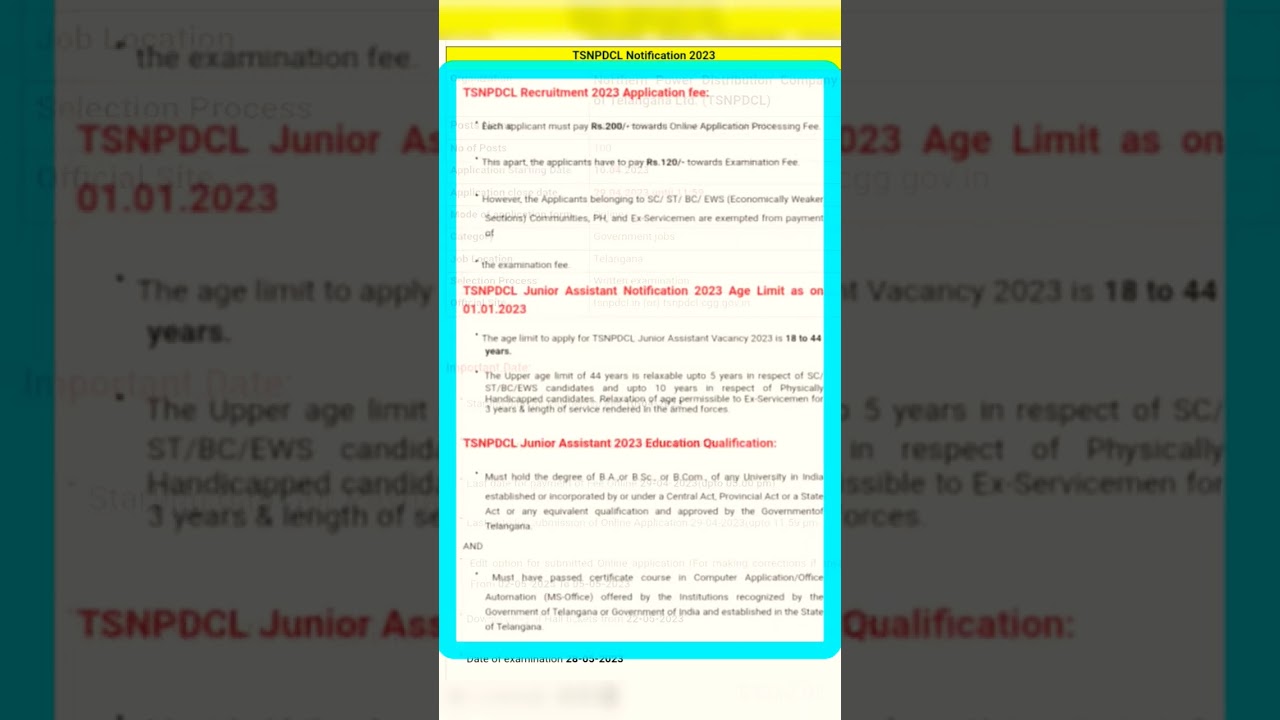 TSNPDCL Junior Assistant Recruitment 2023