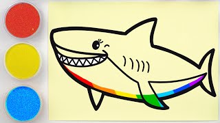 Sand painting pink shark &amp more sea animals drawing and coloring for kids and toddlers