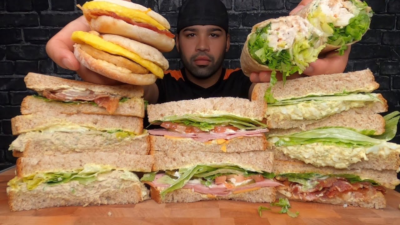 (ASMR) EGG, BLT, TUNA, CHICKEN CAESAR, HAM & CHEESE SANDWICHES MUKBANG
