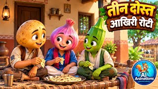 तीन दोस्तों की आखरी रोटी । Hindi animation emotional story | Kids story| 3D Animation | Vaggie story