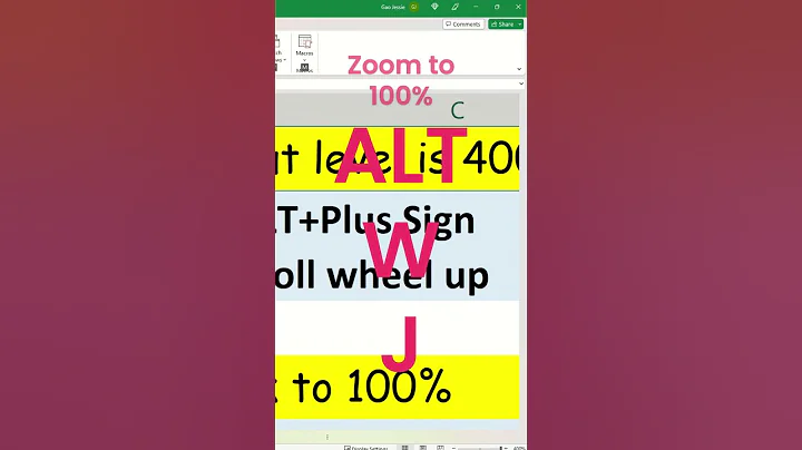 Zoom In and Zoom Out (10%-400%)? Shortcuts to zoom 100% ALT W J #Excel #shorts