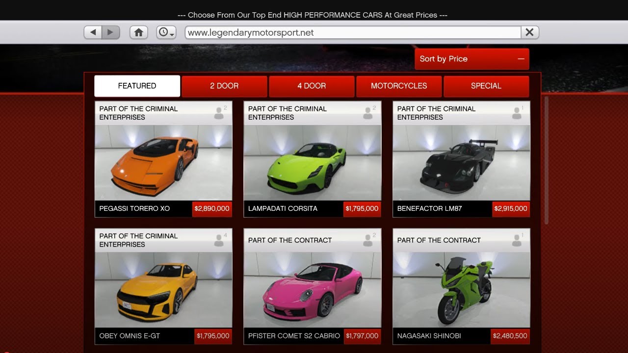 GTA Online New UI design for the Legendary Motorsport and Southern San