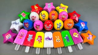 Looking Pinkfong in Ice Cream, Eggs, Star with Rainbow Slime Coloring! ASMR