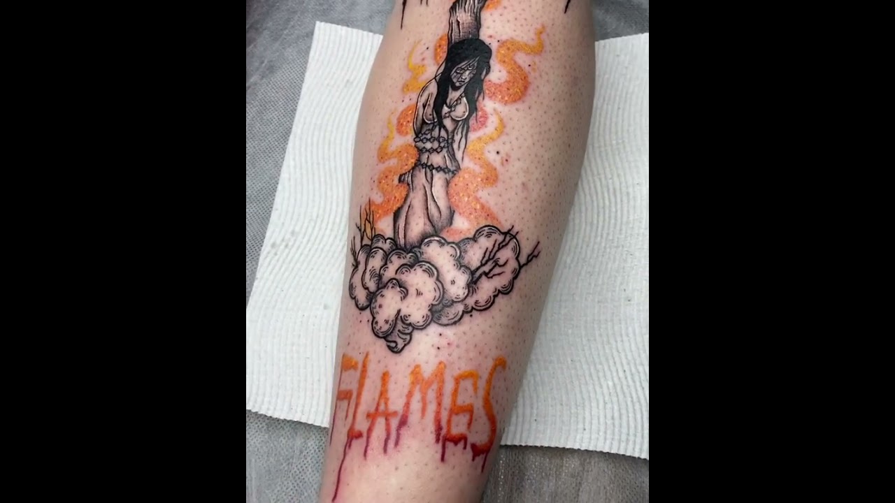 Burning witch super fun one I made today on Rachel  auradalian  auradaliantattoos tattoosbyaura tattoo tattoos ink  Instagram