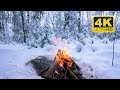 Campfire 4K (10 HOURS) 🔥 Campfire in a Winter Ambience with Crackling Fire Sounds &amp; Burning Logs