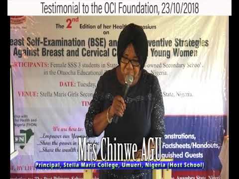 Testimonial to the OCI Foundation by Chinwe Agu (Principal Stella Maris College, Umueri, Nigeria)