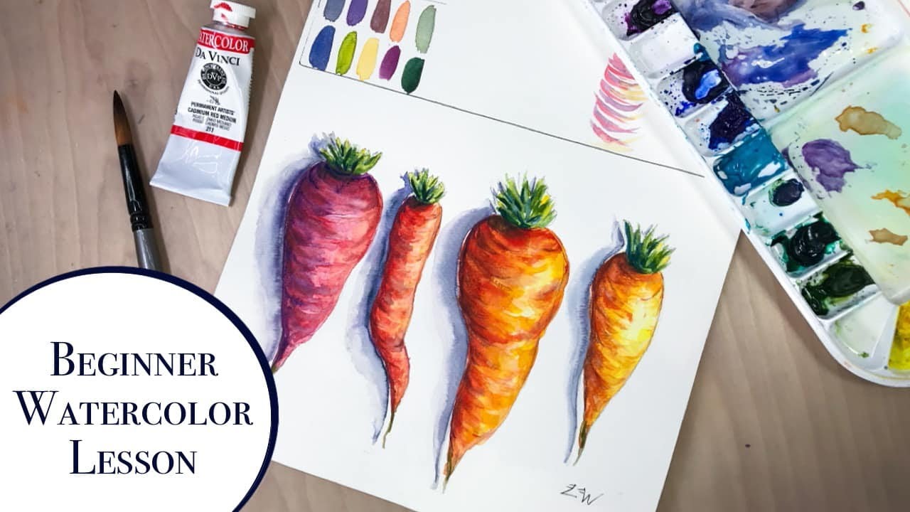 Painting a Carrot using watercolors Beginner Watercolor lesson YouTube