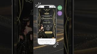 Black Gold Quinceañera Invitation Canva, Sweet 15 & 16, Animated, Music Countdown,Gold Floral Quince