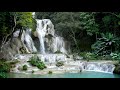 Kuang Si Waterfalls Sounds 4k UHD. Relaxing Waterfall Noise/Sleep/Meditate/Anxiety/Insomnia Relief.