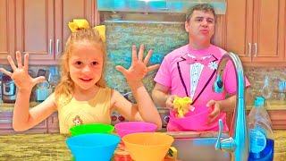 Nastya and dad pretend to play with magic book  Magic toys for kids