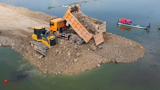 Wonderful Huge Swamp Water Driveway Builder Using Rocky Ground​ For Fill With Skills Operator Dozer