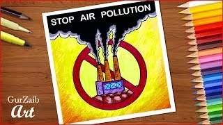 Stop air pollution poster chart drawing for beginners - very easy ( step by step )