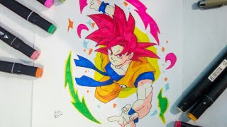 Dibujo Goku Super Saiyan God Nuevo estilo de película screenshot 3