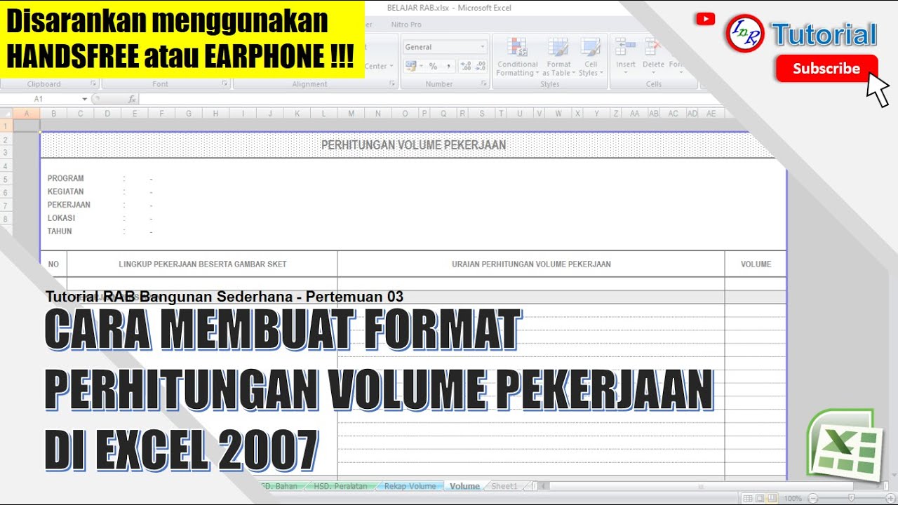 Belajar RAB - Pertemuan 03 "Cara membuat format perhitungan volume