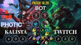 TES Photic Kalista vs Twitch Bot - KR Patch 10.20