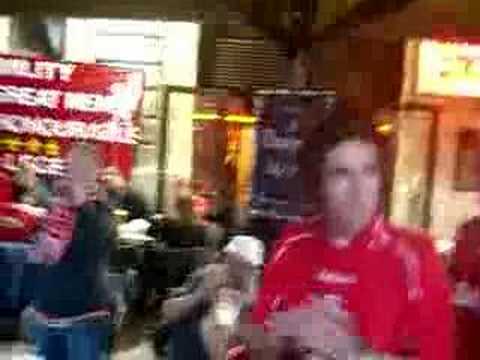 Before the match in Bordeaux town centre, us lads singing an ealy arvo rendition of Scouser Tommy, still sober... Wish my bro would keep his voice down (in every bloody video) Article in this months 'Red all over the land' fanzine, called "I don't live in Liverpool, I live for Liverpool", those asian lads need to sing in my book ;)