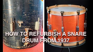 How To Refinish a 1937 WFL  Ludwig 15x12 Field Snare Drum Staining and Finishing a Wood Drum Shell