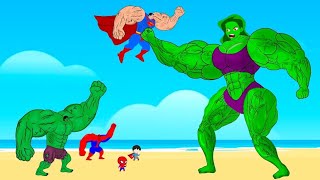 Team Hulk & Spider Man, Super Man Vs Evolution Of MUSCLE- SHE HULK: Who Is The King Of Super Heroes?