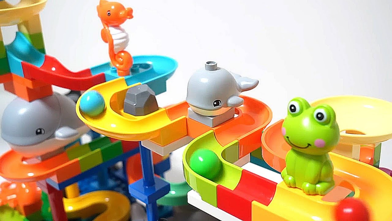 Wave Slope Marble Race | LEGO Ball Run with Animals | Kids Toy Animation