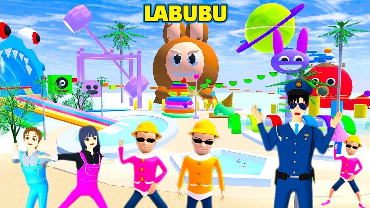 Labubu Simulator Polisi Genji dan Yuta Mio Main Di Waterpark LABUBU 😱 | ID Sakura School ...
