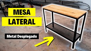 Mesa Auxiliar o Lateral  Metal desplegado  Cedro