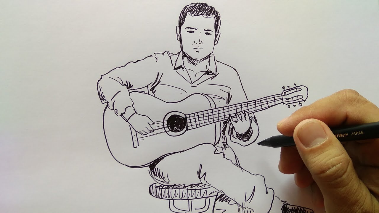 Cara Menggambar Orang Bermain Gitar Youtube