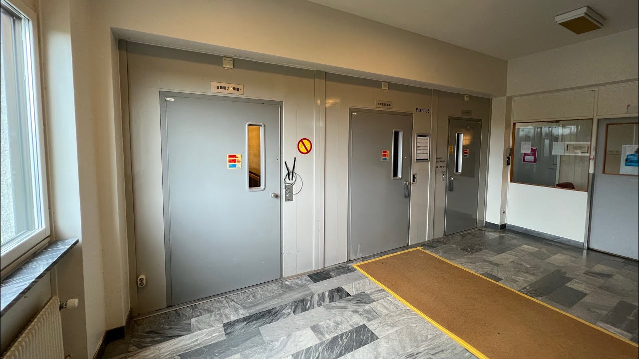 LAST RIDE!!! 1964 ASEA Graham Traction Elevators @ Söderhamn Hospital, Söderhamn, Sweden.